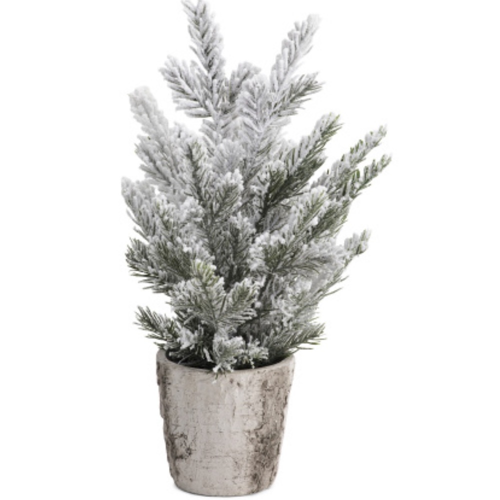 Flocked Tree In Birch Pot - Picture 1 of 1